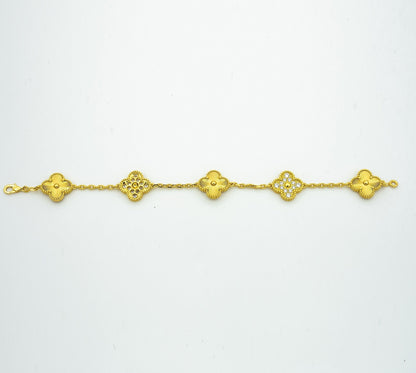 [Elitejewels]CLOVER BRACELET 5 MOTIFS GOLD DIAMOND