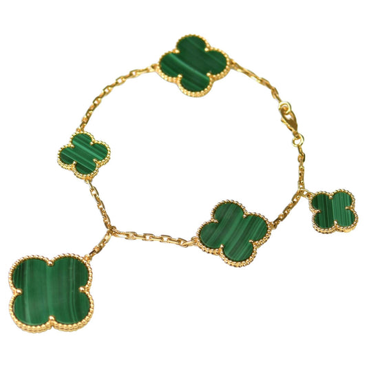 [Elitejewels]MAGIC CLOVER MALACHITE GOLD BRACELET 5 MOTIFS