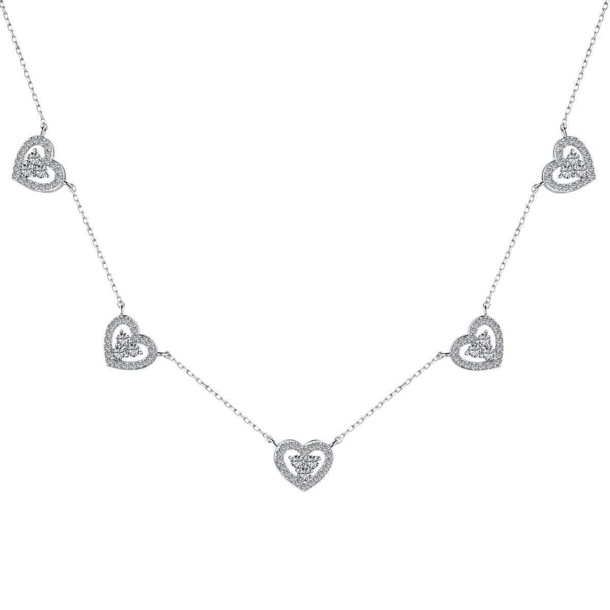 [Elitejewels]Sparkling Five Heart Necklace