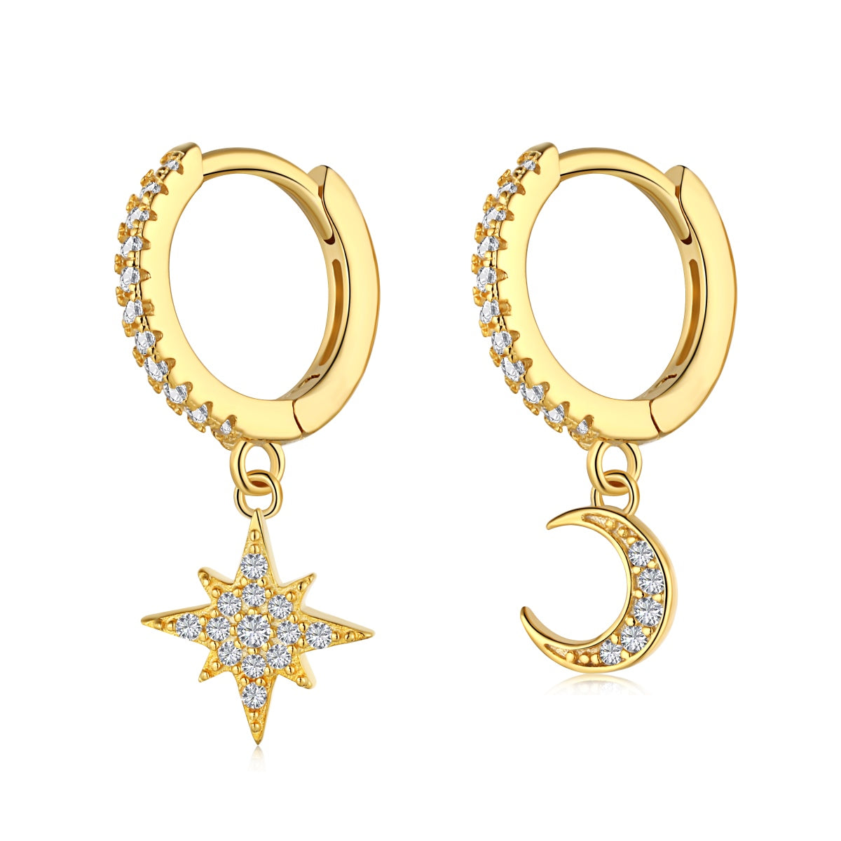 [Elitejewels]Star and Moon Asymmetric Earrings