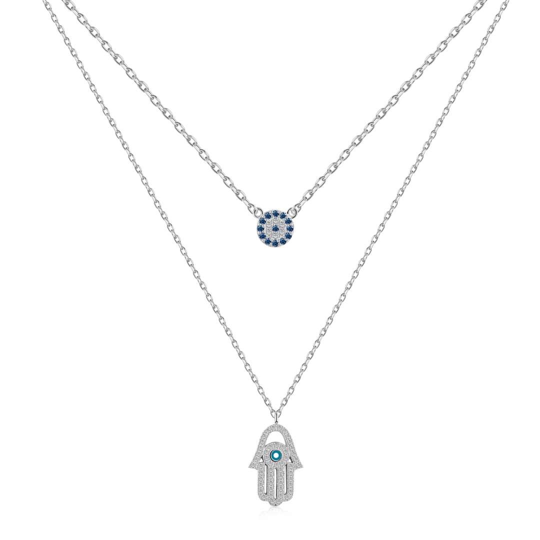 [Elitejewels]Halskette mit Hamsa-Palme und Dämonenauge