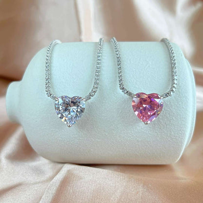 [Elitejewels]8.0 Carat Versatile Colorful Sweet Heart-Shaped Tennis Necklace