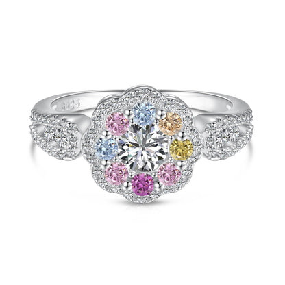 [Elitejewels]Delicate Colorful Round Cut Flower Shape Wedding Ring