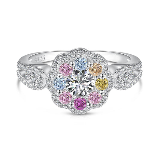 [Elitejewels]Delicate Colorful Round Cut Flower Shape Wedding Ring