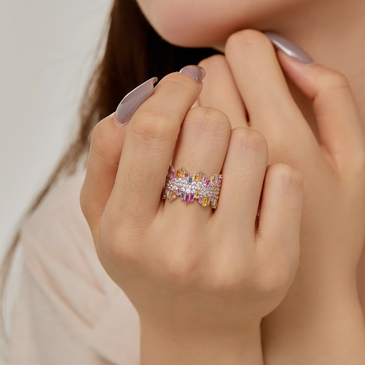 [Elitejewels]Luxurious Colorful Radiant Cut Daily Ring