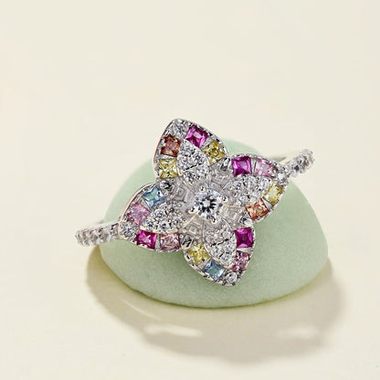 [Elitejewels]Luxurious Colorful Flower Shape Banquet Ring