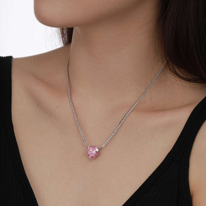 [Elitejewels]8.0 Carat Versatile Colorful Sweet Heart-Shaped Tennis Necklace