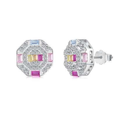 [Elitejewels]Ornate Colorful Octagon Shape Daily Earrings