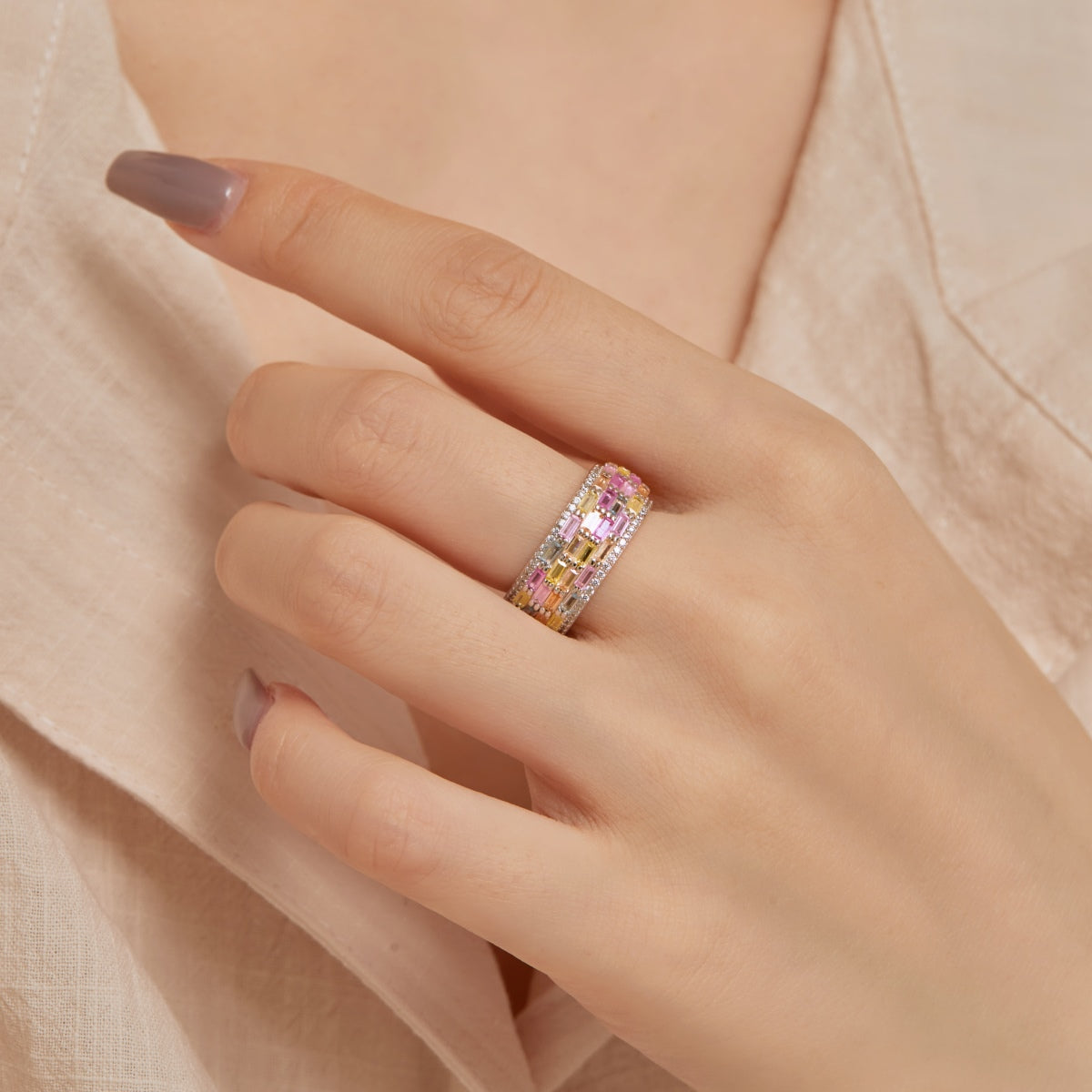 [Elitejewels]Radiant Colorful Radiant Cut Daily Ring