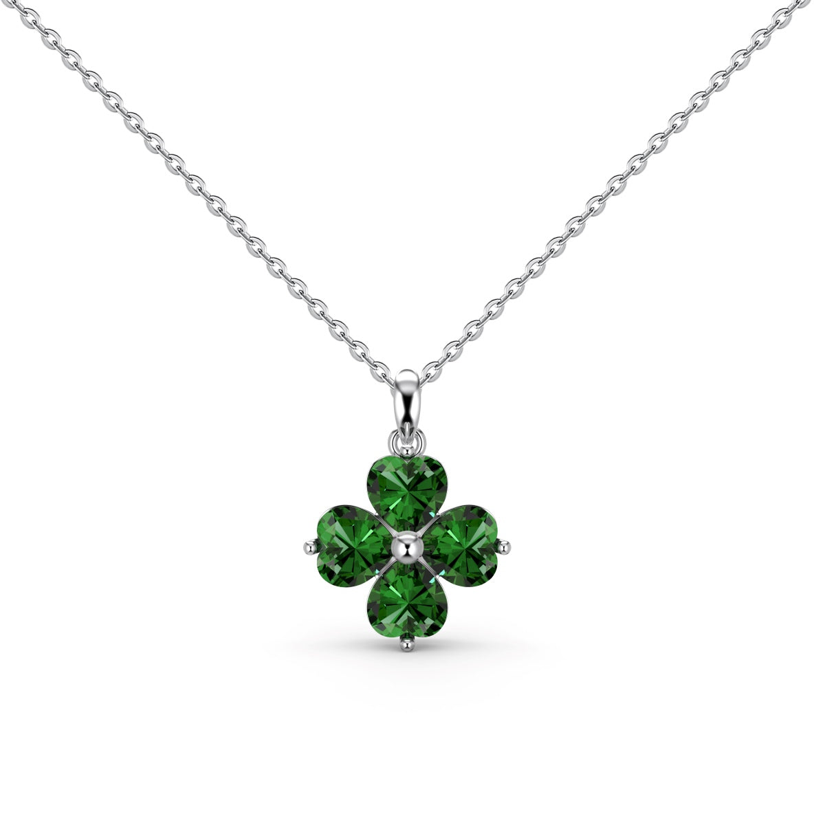 [Elitejewels]Heart-Shaped Four-Leaf Clover Bead Necklace