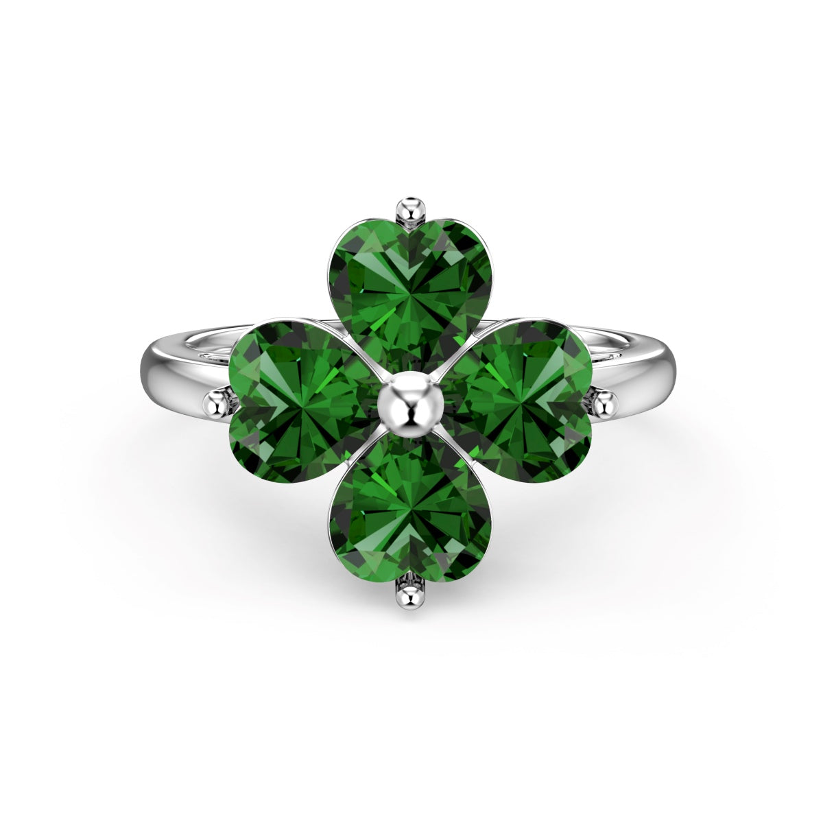 [Elitejewels]Heart-shaped Four-Leaf Clover Ball Ring