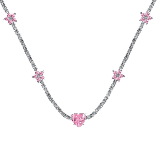 [Elitejewels]Dazzling Pink Heart Flower Necklace