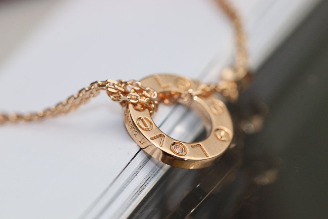 [Elitejewels]LOVE NECKLACE ADJUSTABLE ROSE GOLD 2 DIAMOND