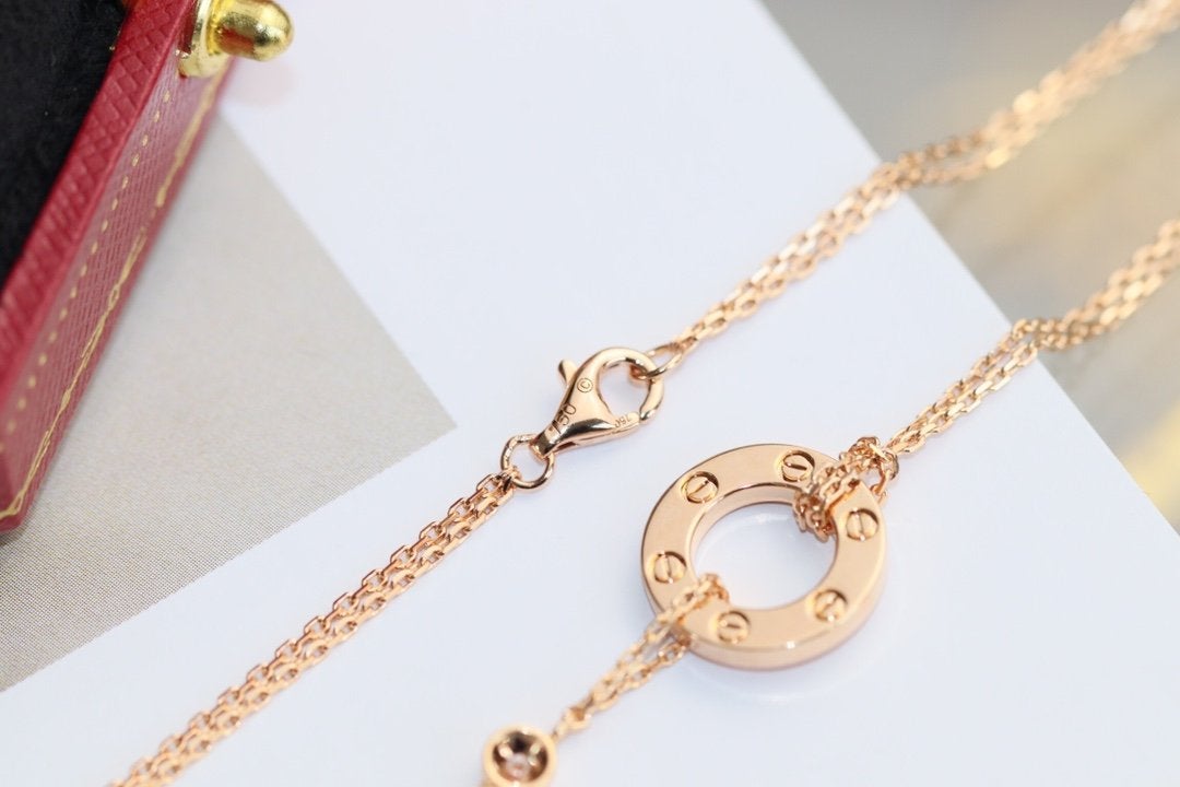 [Elitejewels]LOVE NECKLACE ADJUSTABLE ROSE GOLD 2 DIAMOND