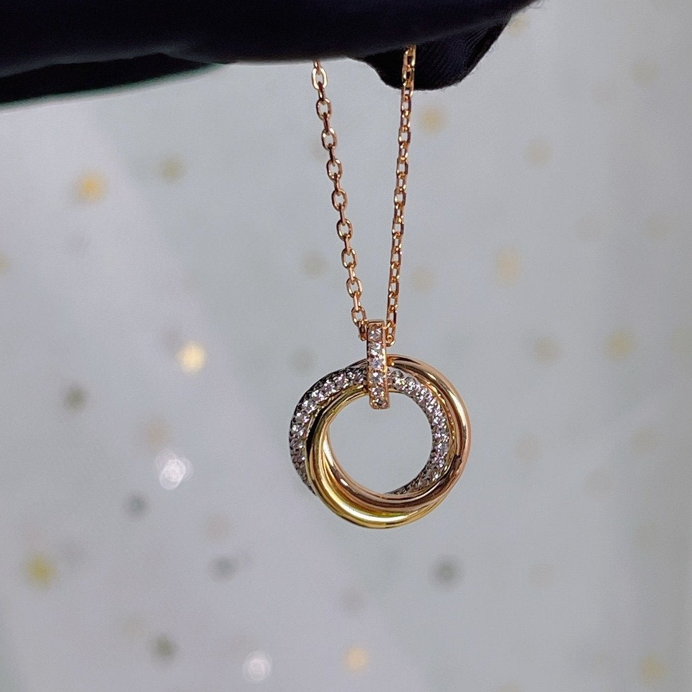 [Elitejewels]TRINITY NECKLACE SILVER GOLD PINK GOLD DIAMONDS