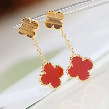 [Elitejewels]CLOVER  2 MOTIF  TIGER EYE CARNELIAN EARRINGS