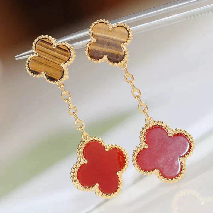 [Elitejewels]CLOVER  2 MOTIF  TIGER EYE CARNELIAN EARRINGS