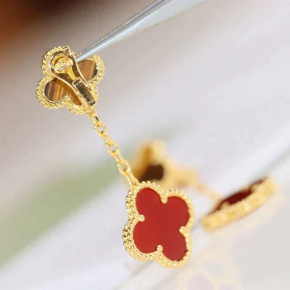 [Elitejewels]CLOVER  2 MOTIF  TIGER EYE CARNELIAN EARRINGS