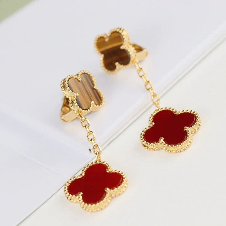 [Elitejewels]CLOVER  2 MOTIF  TIGER EYE CARNELIAN EARRINGS