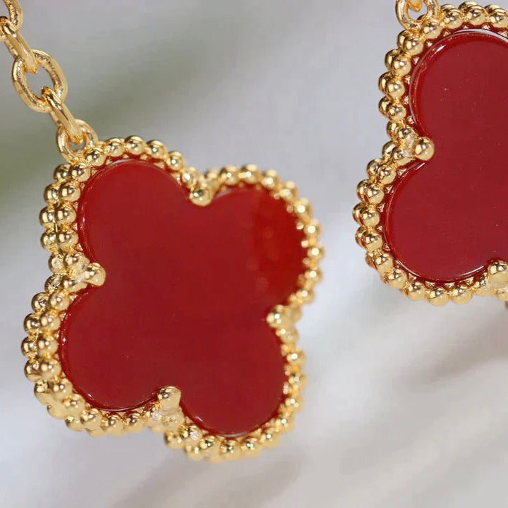 [Elitejewels]CLOVER  2 MOTIF  TIGER EYE CARNELIAN EARRINGS