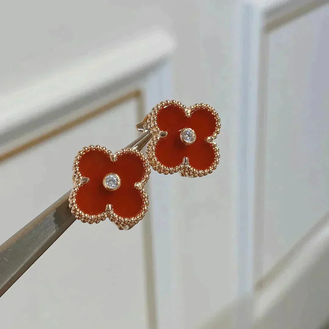 [Elitejewels]CLOVER MEDIUM 1 MOTIFS CARNELIAN  DIAMOND earrings