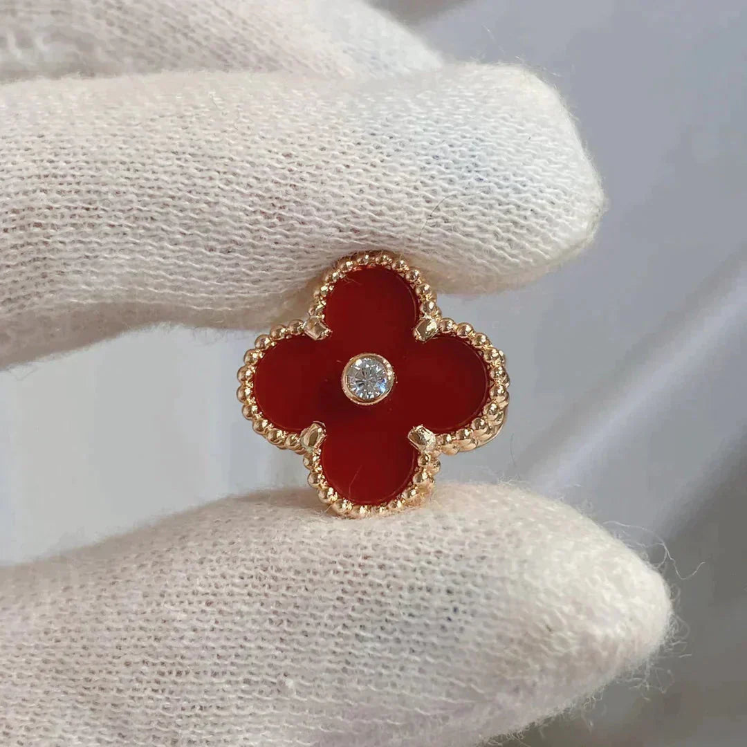 [Elitejewels]CLOVER MEDIUM 1 MOTIFS CARNELIAN DIAMOND Ohrringe