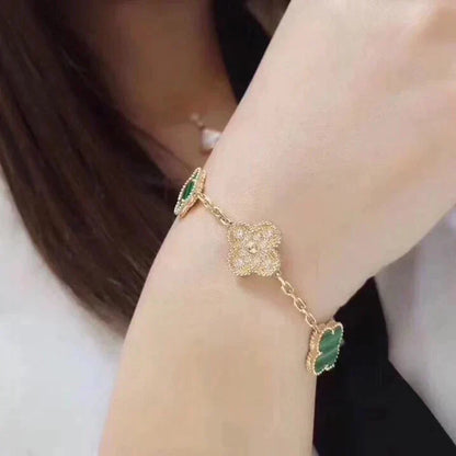 [Elitejewels] Armband mit Kleeblatt-5-Motiv, Malachit und Diamanten