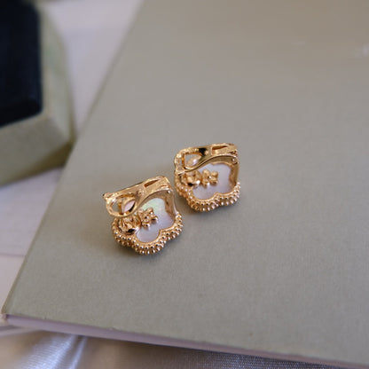 [Elitejewels]LUCKY PINK GOLD WHITE MOP EARRINGS