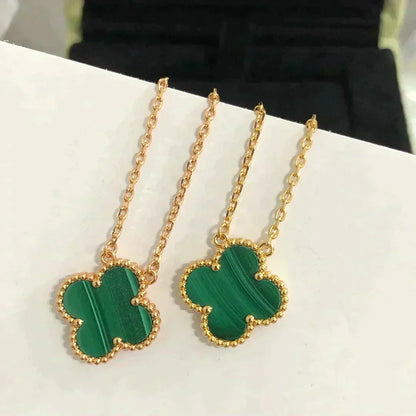 [Elitejewels]CLOVER 15MM MALACHITE SINGLE FLOWER  NECKLACE