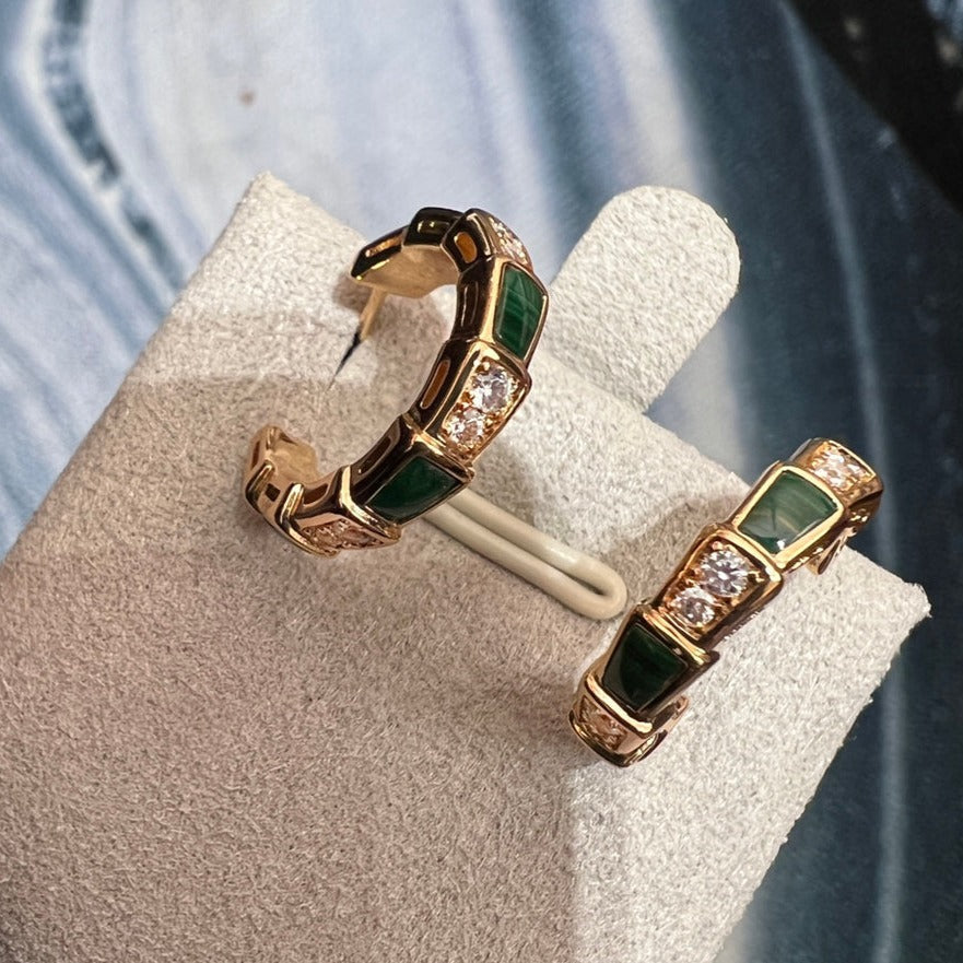 [Elitejewels]SERPENTI MALACHITE PINK GOLD EARRINGS