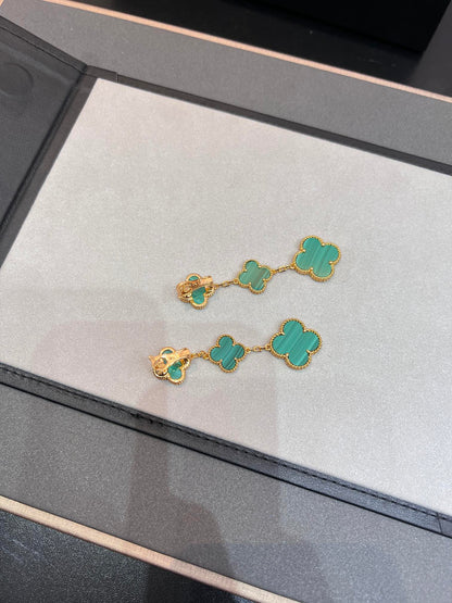 [Elitejewels]CLOVER MALACHITE 3 MOTIFS GOLD