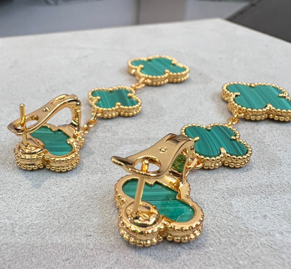 [Elitejewels]CLOVER MALACHITE 3 MOTIFS GOLD