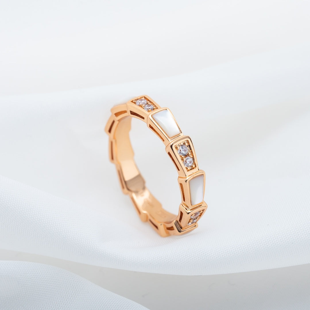 [Elitejewels]SERPENTI RING PINK GOLD DIAMOND MOP 3MM