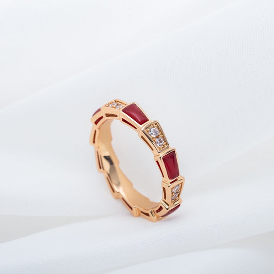 [Elitejewels]SERPENTI RING PINK GOLD CARNELIAN DIAMOND 3MM