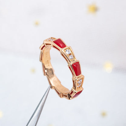 [Elitejewels]SERPENTI RING PINK GOLD CARNELIAN DIAMOND 3MM