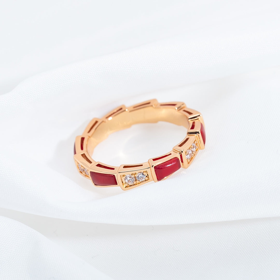 [Elitejewels]SERPENTI RING PINK GOLD CARNELIAN DIAMOND 3MM