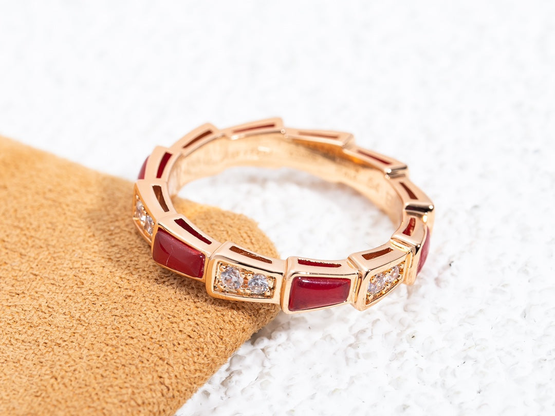 [Elitejewels]SERPENTI RING PINK GOLD CARNELIAN DIAMOND 3MM