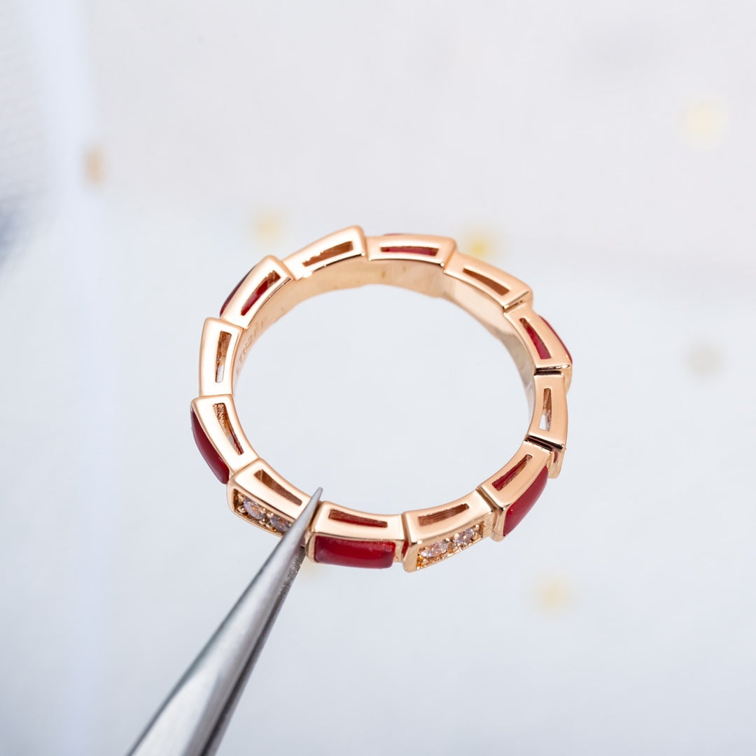 [Elitejewels]SERPENTI RING PINK GOLD CARNELIAN DIAMOND 3MM