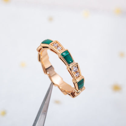 [Elitejewels]SERPENTI RING PINK GOLD MALACHITE DIAMOND 3MM