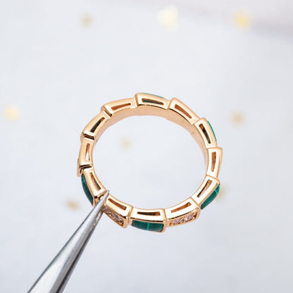 [Elitejewels]SERPENTI RING PINK GOLD MALACHITE DIAMOND 3MM