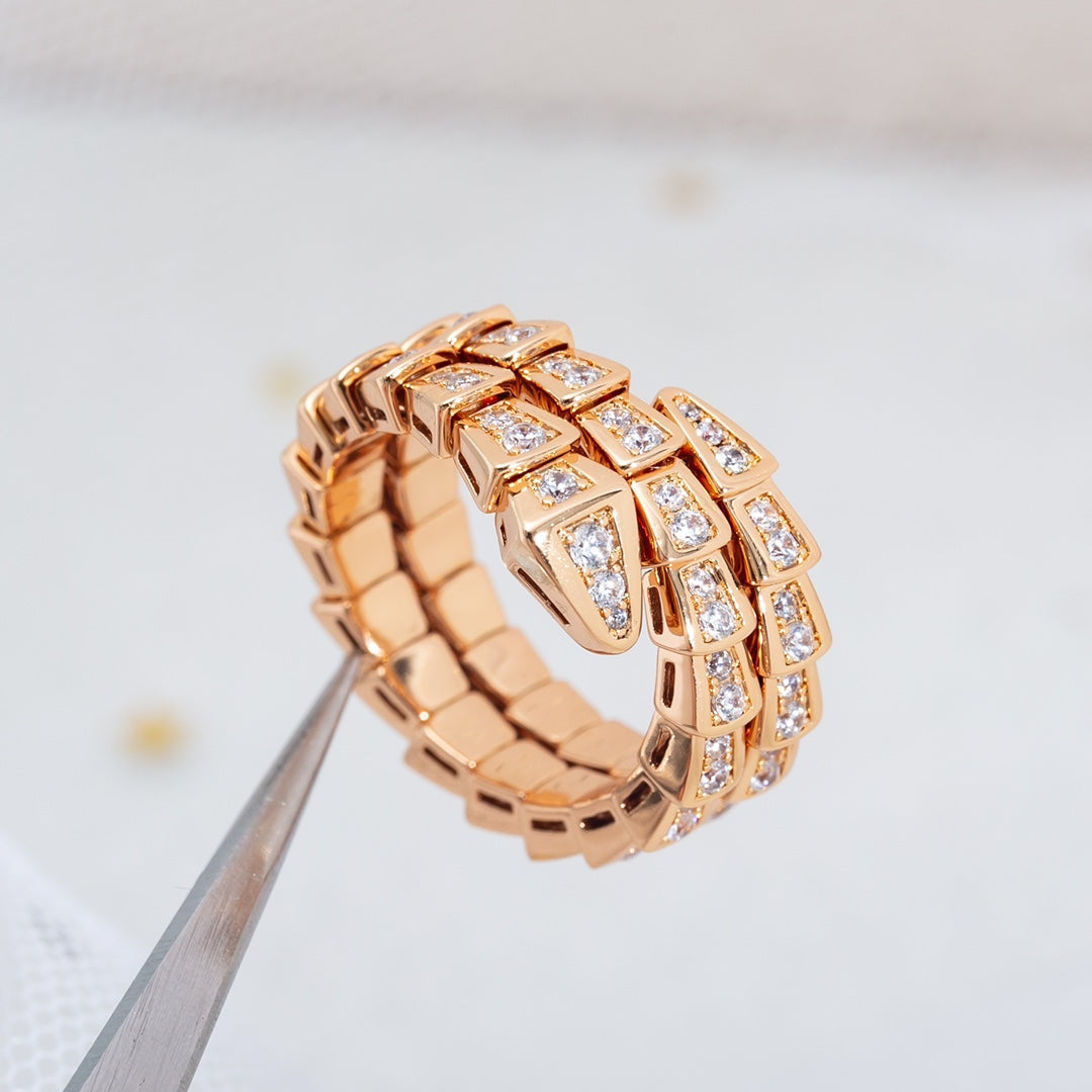 [Elitejewels]SERPENTI RING PINK GOLD DIAMOND DOUBLE ROW