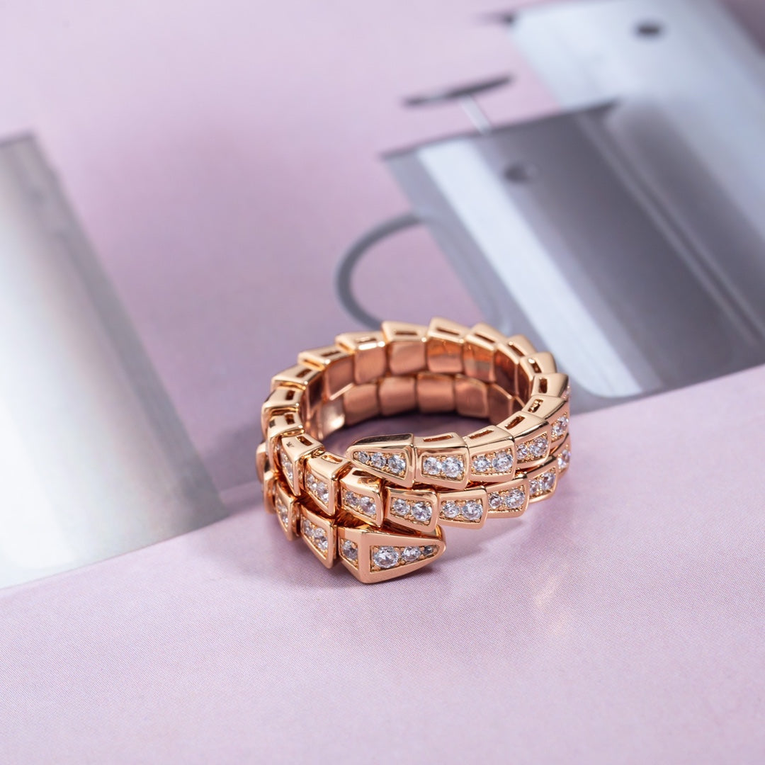 [Elitejewels]SERPENTI RING PINK GOLD DIAMOND DOUBLE ROW