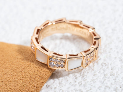 [Elitejewels]SERPENTI RING PINK GOLD MOP DIAMOND PAVED 4MM