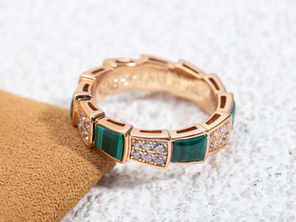 [Elitejewels]SERPENTI リング ピンクゴールド マラカイト ダイヤモンド パヴェ 4MM