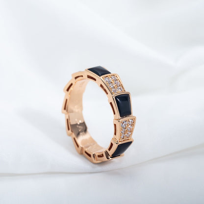 [Elitejewels]SERPENTI RING PINK GOLD BLACK MOP DIAMOND PAVED 4MM