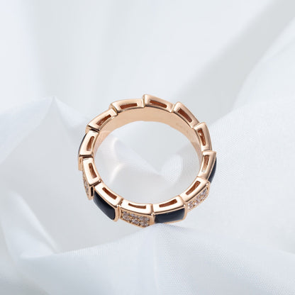 [Elitejewels]SERPENTI RING PINK GOLD BLACK MOP DIAMOND PAVED 4MM