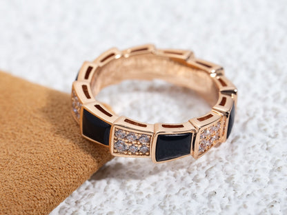 [Elitejewels]SERPENTI RING PINK GOLD BLACK MOP DIAMOND PAVED 4MM