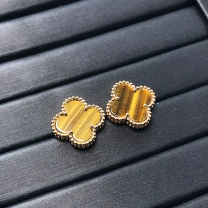 [Elitejewels]CLOVER MEDIUM 1 MOTIFS TIGER EYE EARRINGS