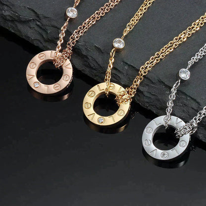 [Elitejewels]LOVE NECKLACE 16MM 2 DIAMONDS