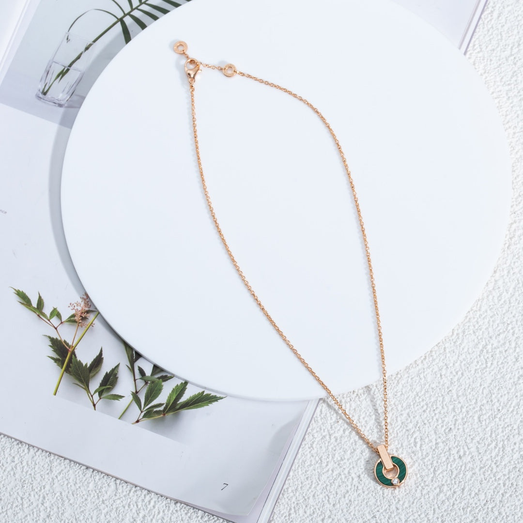 [Elitejewels]GARI NECKLACE PINK GOLD MALACHITE